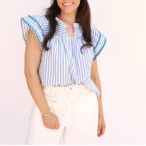 NWOT Y2K Boho Striped Flutter Sleeve Top sz Large